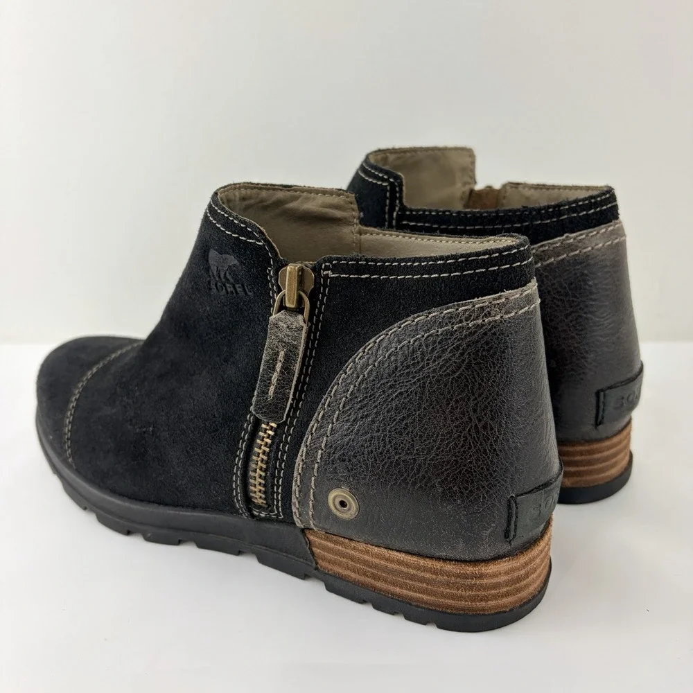 Sorel Women's Black‎ Suede Ankle Boots Side Zip Size 8 Waterproofed